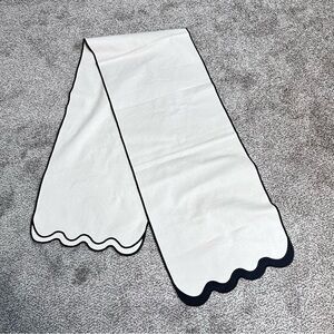 CHAN LUU TABLE RUNNER CREAM W/ BLACK TRIM 14" x 72" Scalloped Edge 100% Cotton